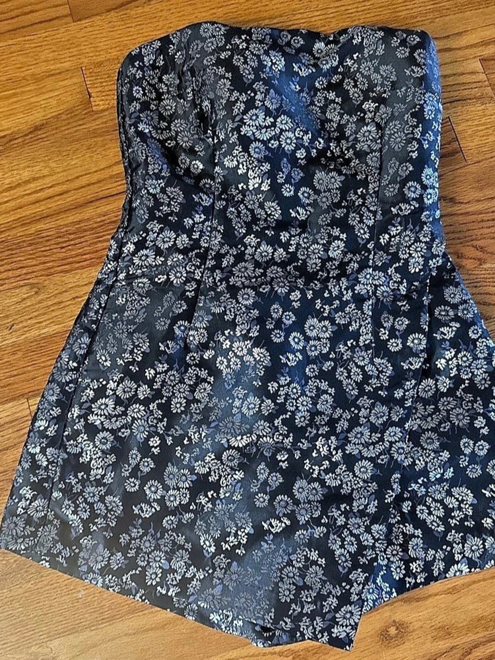 MINKPINK Magic Touch Black Metallic Floral Print Strapless Romper Strapless